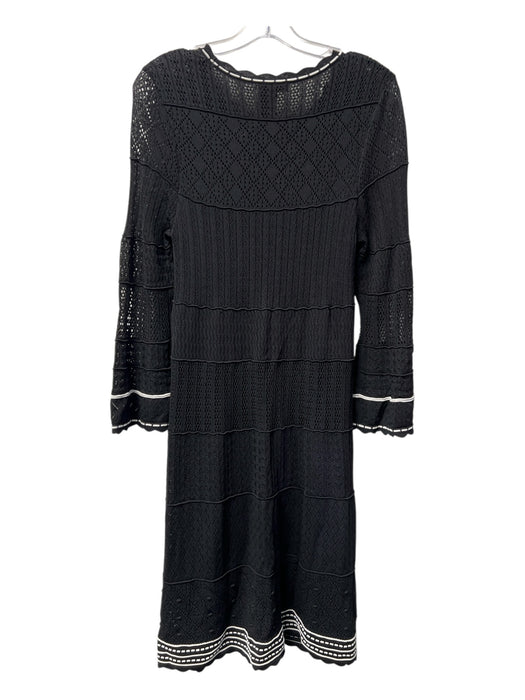 Gerard Darel Size 44 Black Viscose & Acetate jaquard V Neck 3/4 Sleeve Dress Black / 44