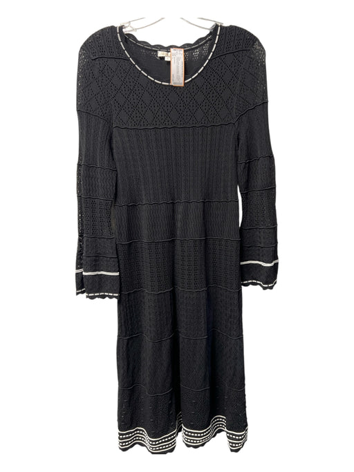 Gerard Darel Size 44 Black Viscose & Acetate jaquard V Neck 3/4 Sleeve Dress Black / 44