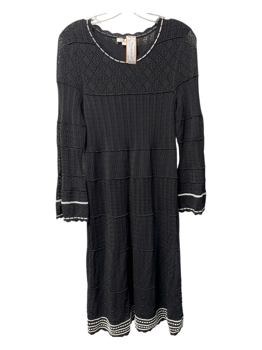 Gerard Darel Size 44 Black Viscose & Acetate jaquard V Neck 3/4 Sleeve Dress Black / 44