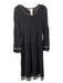 Gerard Darel Size 44 Black Viscose & Acetate jaquard V Neck 3/4 Sleeve Dress Black / 44