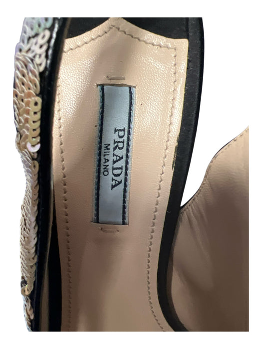 Prada Shoe Size 40 Silver Sequin Iridescent Peep Toe Stiletto Platform Shoes Silver / 40