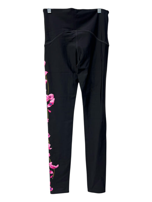 Spanx Size M Black & Pink floral Pull on Full Length High Waist Leggings Black & Pink / M