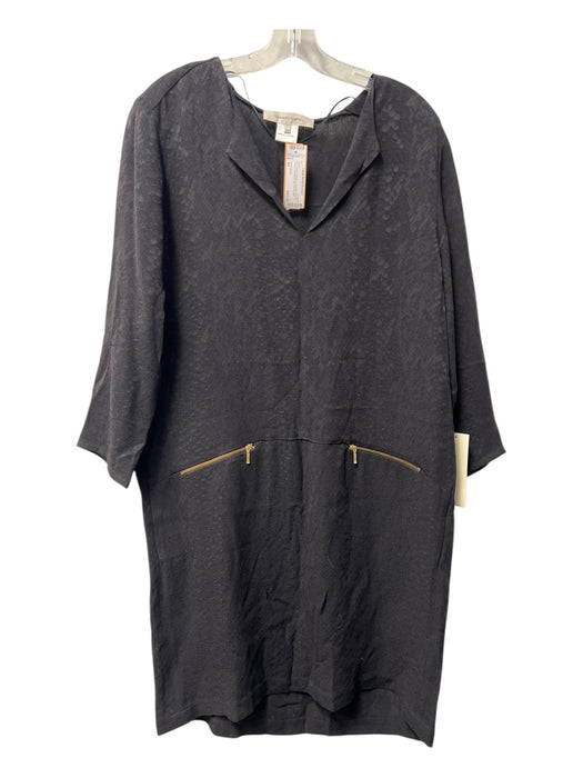 Gerard Darel Size 44 Black Viscose & Acetate jaquard V Neck 3/4 Sleeve Dress Black / 44