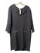 Gerard Darel Size 44 Black Viscose & Acetate jaquard V Neck 3/4 Sleeve Dress Black / 44