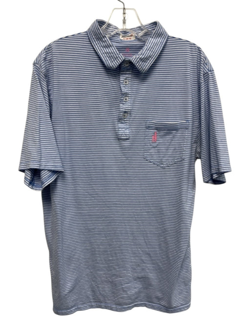 Johnnie O Size M Blue & White Cotton Striped Polo front pocket Short Sleeve Blue & White / M