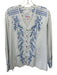 Johnny Was 3J Size XS Blue & White Cotton Embroidered Stripe Long Sleeve Top Blue & White / XS