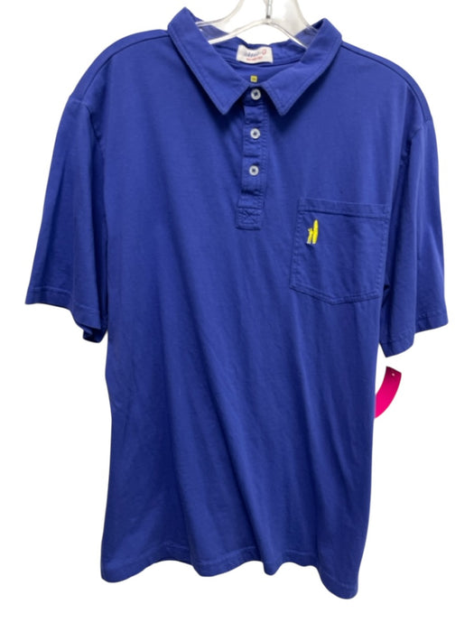 Johnnie O Size 16 Blue Cotton Blend Solid Polo Men's Short Sleeve Blue / 16