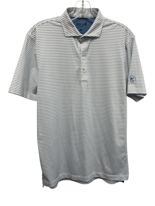 Johnnie O Size S White & Blue Synthetic Striped Polo Athleisure Short Sleeve White & Blue / S