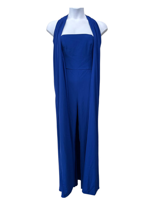 Halston Size 10 Cobalt Blue Polyester Crepe Criss Cross Neck Cape Jumpsuit Cobalt Blue / 10
