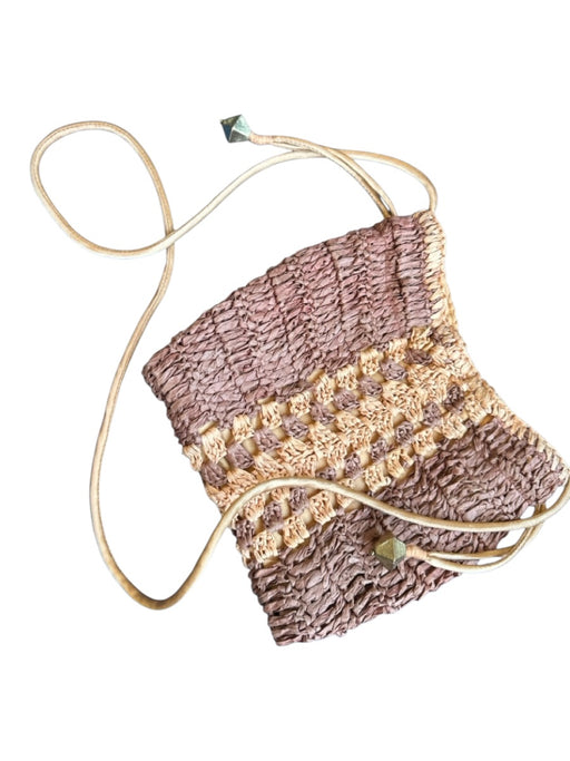 Free People Brown & Tan Raffia Crossbody Strap Snap Closure Bag Brown & Tan / S