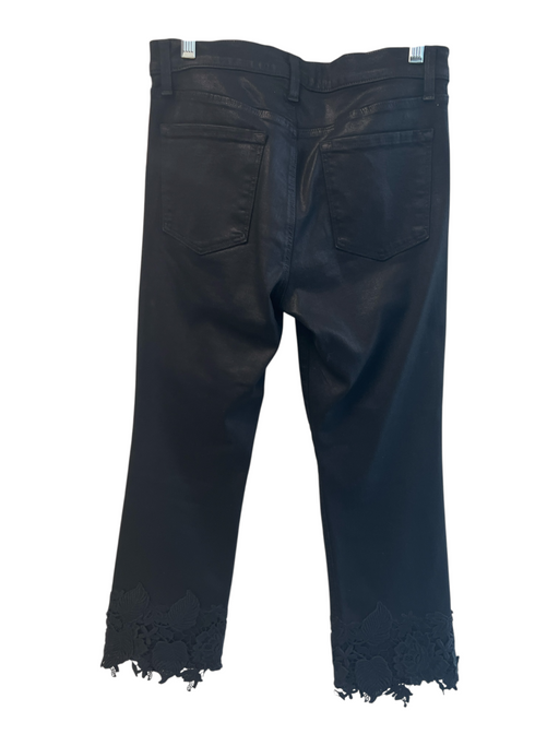 J Brand Size 28 Black Cotton Coated Mid Rise Zip Fly Lace Hem Jeans Black / 28
