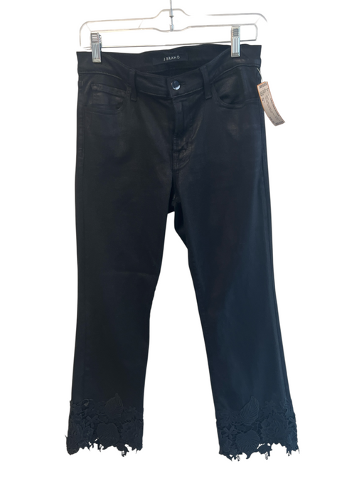 J Brand Size 28 Black Cotton Coated Mid Rise Zip Fly Lace Hem Jeans Black / 28
