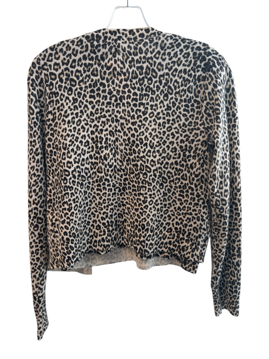 J Crew Size S Tan Cashmere Leopard Print Round Neck Cardigan Top Tan / S