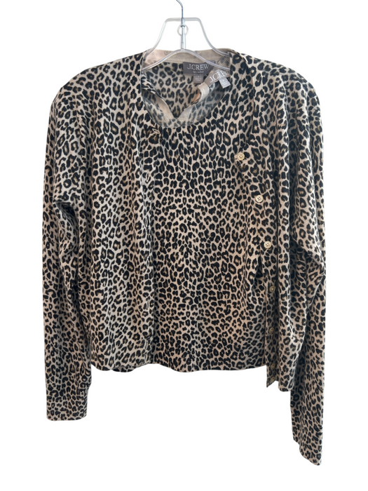 J Crew Size S Tan Cashmere Leopard Print Round Neck Cardigan Top Tan / S