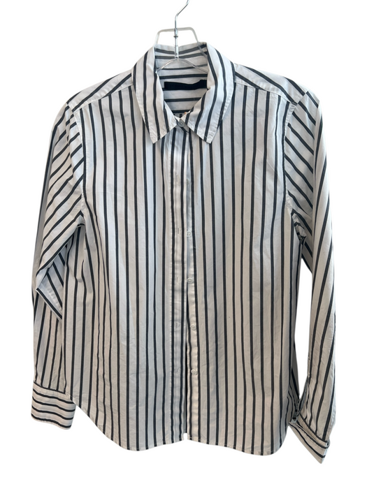 Jenni Kayne Size XS White & Grey Cotton Striped Collared Button Up Top White & Grey / XS