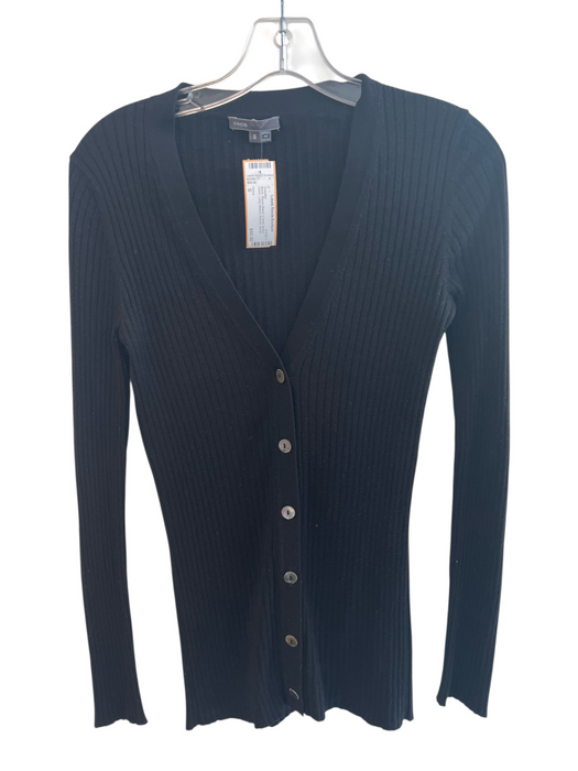 Vince Size S Black Rayon Blend V Neck Button Down Long Sleeve Ribbed Sweater Black / S