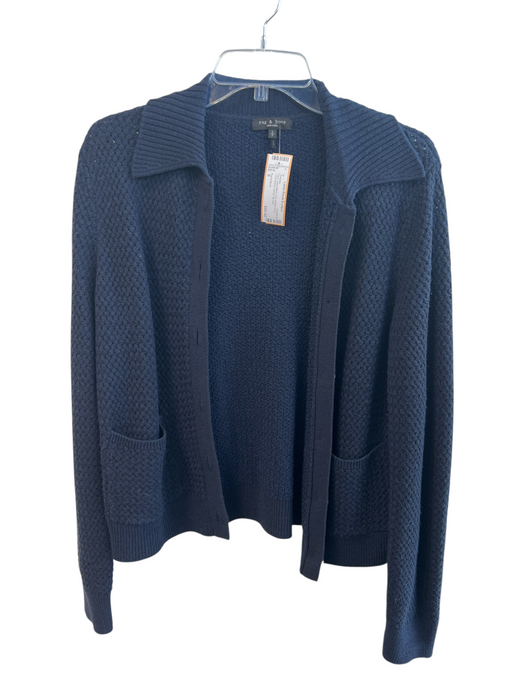 Rag & Bone Size S Navy Wool Blend Knit Button Front Long Sleeve Sweater Navy / S