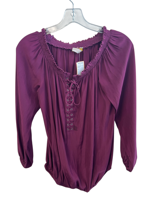 Ramy Brook Size S Burgundy Polyester Wide Round Neck Long Sleeve Top Burgundy / S