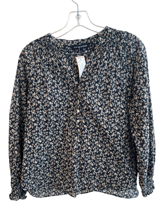 Veronica Beard Size S Navy & Multi Cotton Split Round Neck Button Down Top Navy & Multi / S