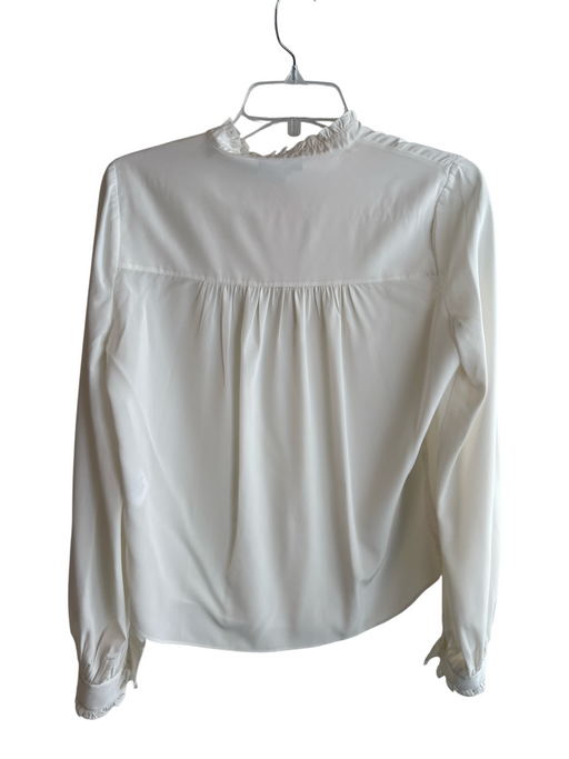 Veronica Beard Size 4 Cream Silk Tie V Neck Long Sleeve Ruffle Top Cream / 4