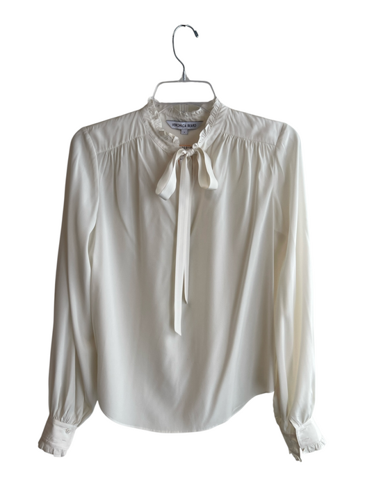 Veronica Beard Size 4 Cream Silk Tie V Neck Long Sleeve Ruffle Top Cream / 4