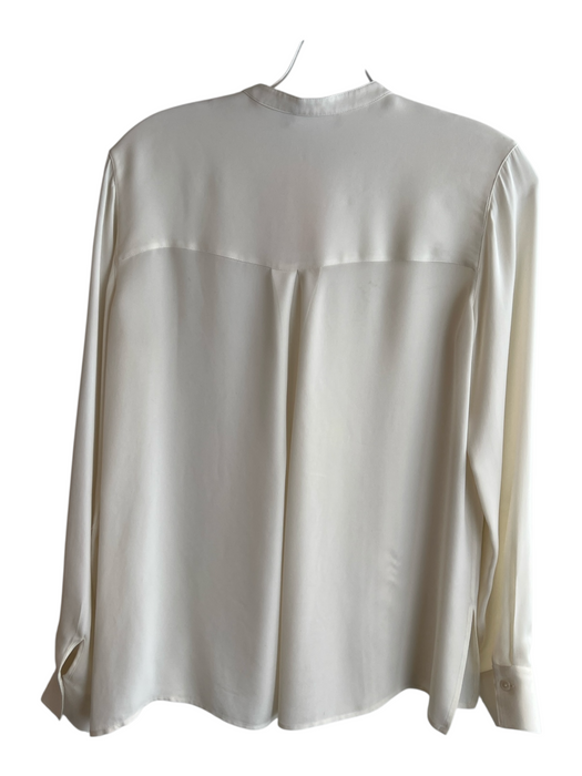 Vince Size 2 Creme Silk Round Neck Button Up & Collar Long Sleeve Pintucks Top Creme / 2