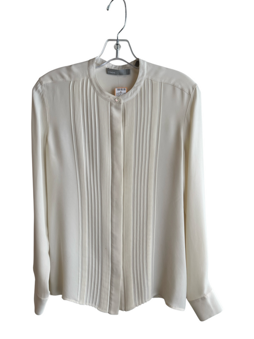 Vince Size 2 Creme Silk Round Neck Button Up & Collar Long Sleeve Pintucks Top Creme / 2