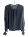 Rebecca Taylor Size 2 Black Silk V Neck 1/2 Button Lace Detail Top Black / 2