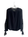 Rebecca Taylor Size 2 Black Silk V Neck 1/2 Button Lace Detail Top Black / 2