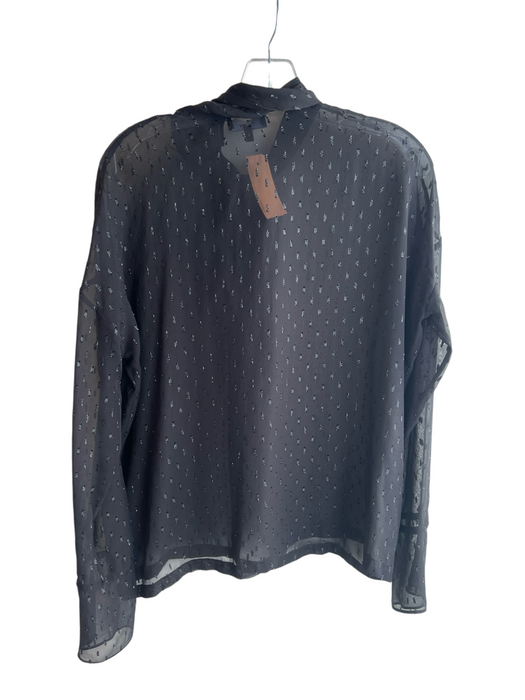Theory Size S Black Silicone Sheer Shimmer Tie Neck Button Down Top Black / S