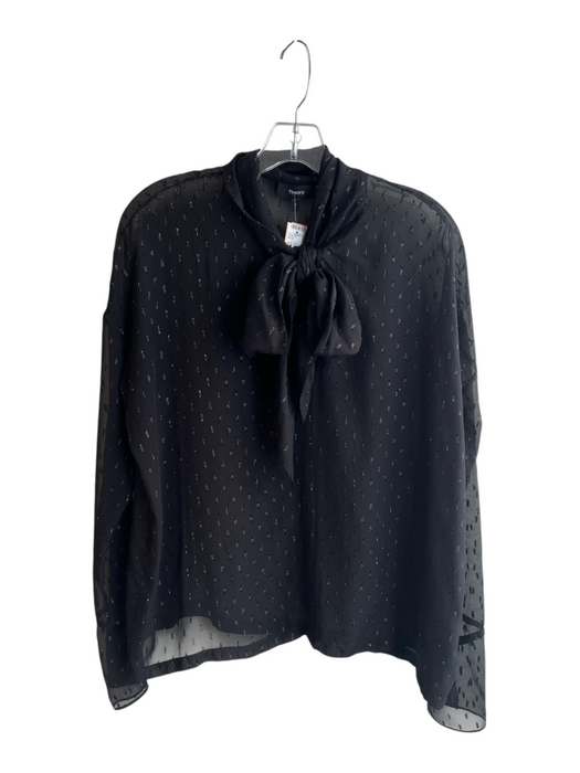 Theory Size S Black Silicone Sheer Shimmer Tie Neck Button Down Top Black / S