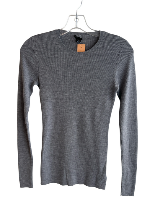 Theory Size S Gray Wool Ribbed Knit Round Neck Long Sleeve Top Gray / S