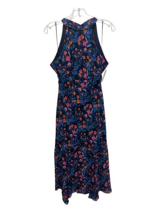 Saloni Size 6 Blue, Orange, pink Silk High Neck Floral Back Zip Midi Dress Blue, Orange, pink / 6
