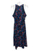 Saloni Size 6 Blue, Orange, pink Silk High Neck Floral Back Zip Midi Dress Blue, Orange, pink / 6