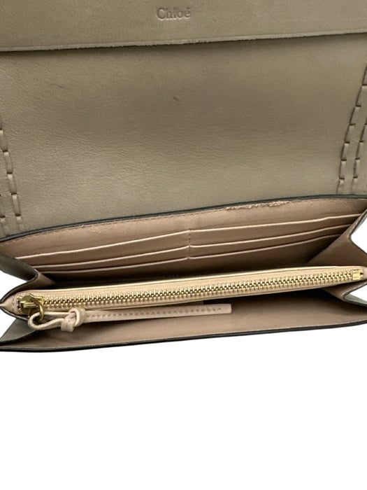 Chloe Taupe Leather Snap Stitching Continental Wallets Taupe