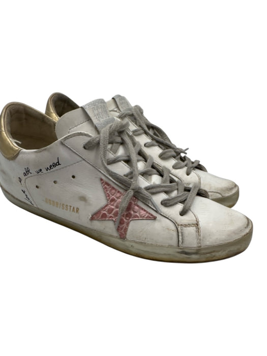 Golden Goose Shoe Size 42 White & Pink Leather Distressed Low Top Sneakers White & Pink / 42