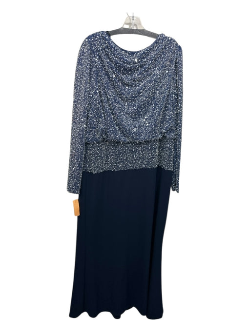 Tadashi Shoji Size 16 Navy Blue & White Polyester & Glass Open Back Gown Navy Blue & White / 16