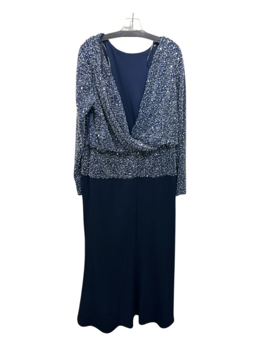 Tadashi Shoji Size 16 Navy Blue & White Polyester & Glass Open Back Gown Navy Blue & White / 16