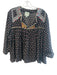 Maeve Size M Black & Multi Rayon V Neck 3/4 Sleeve Pattern Mesh Top Black & Multi / M