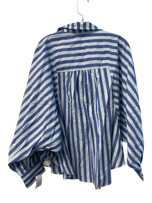 Pilcro Size 1X Light & Dark  Blue 100% Cotton Collar Button Down Puff Sleeve Top Light & Dark  Blue / 1X