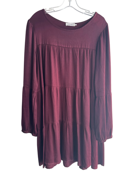 Lacausa Size L Burgundy Viscose Long Sleeve Scoop Neck Elastic wrist Dress Burgundy / L