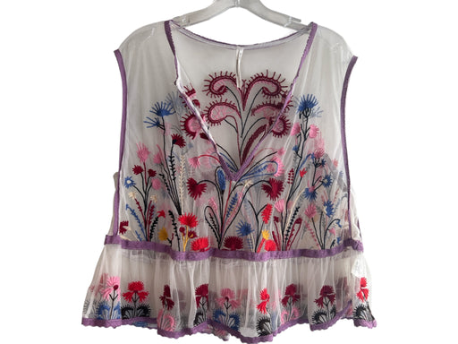 Anthropologie Size XL White, Purple, Pink Nylon embroidered floral Sheer Top White, Purple, Pink / XL