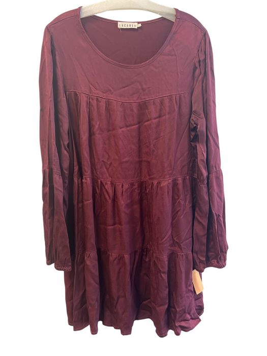 Lacausa Size L Burgundy Viscose Blend Long Sleeve solid color Tiered Dress Burgundy / L