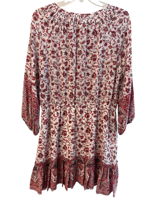 Shoshanna Size 10 Red & White Silk Balloon Sleeve V Neck Floral Print Dress Red & White / 10
