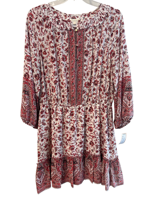 Shoshanna Size 10 Red & White Silk Balloon Sleeve V Neck Floral Print Dress Red & White / 10