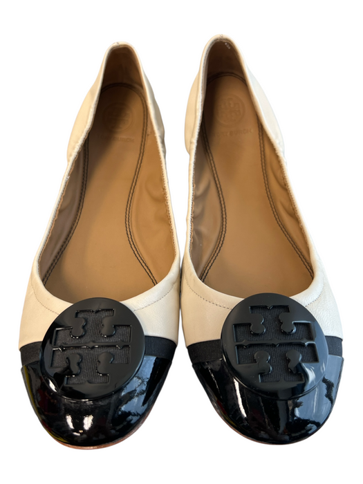 Tory Burch Shoe Size 9 Black & Beige Leather Upper Round Toe Two Tone Logo Shoes Black & Beige / 9