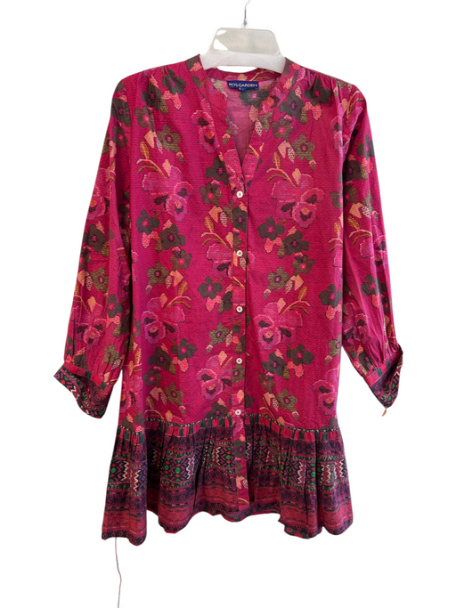 Ro's Garden Size L Pink 100% Cotton Poplin Flower Mandarin Buttons Dress Pink / L