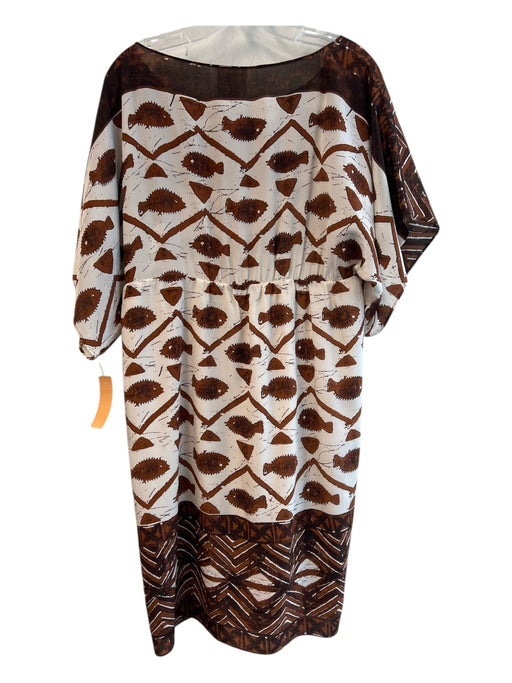 Anna Sui for Anthropolgie Size 10 Brown & White Silk All Over Print Dress Brown & White / 10