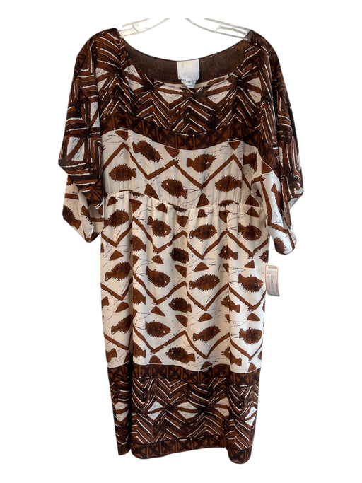 Anna Sui for Anthropolgie Size 10 Brown & White Silk All Over Print Dress Brown & White / 10