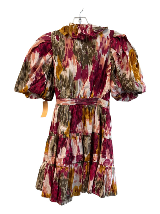 Love The Label Size Large Pink & Multi Cotton Half Puff Sleeve Tiered Dress Pink & Multi / Large